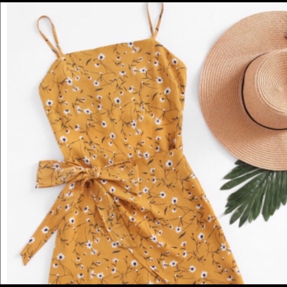 Mustard floral mini dress